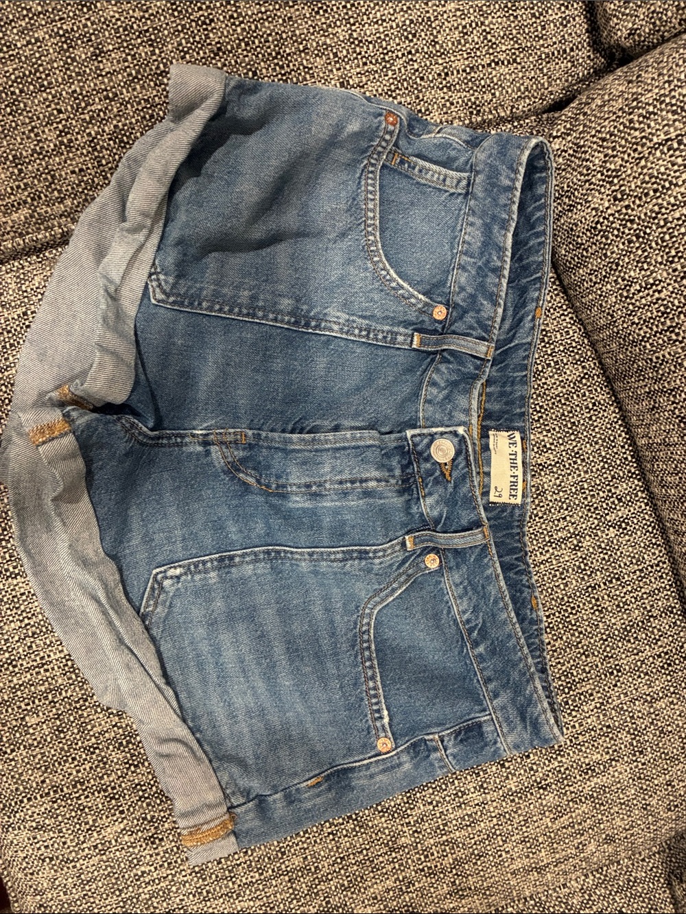 Free People Medium Blue Rolled Hem Denim Shorts